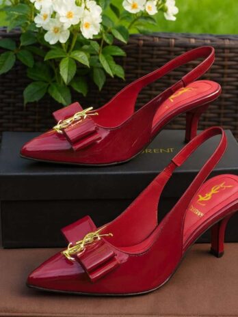 Burgundy Kitten Heel Shoes for Women – Slingback Style with Gold Accent Bow
