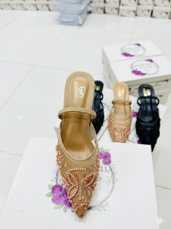 Elegant Fawn Hand-Embroidered Kitten Heels for Women